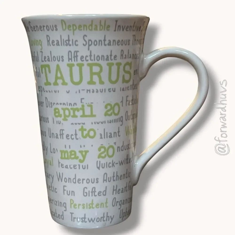 Coventry Stoneware Taurus Zodiac Coffee Mug White Green Astrology Cup